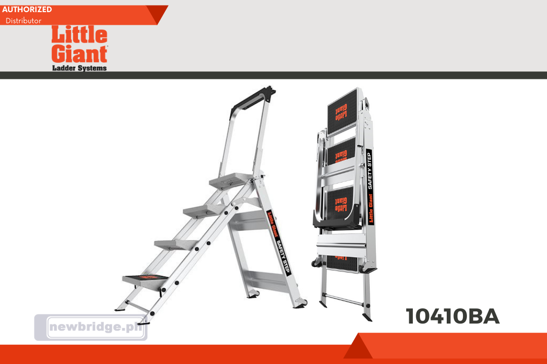 10410BA SAFETY STEP SAFETY STEP, 4-Step Model - ANSI Type IA - 300 lb Rated, Aluminum Step Stool with Handrail