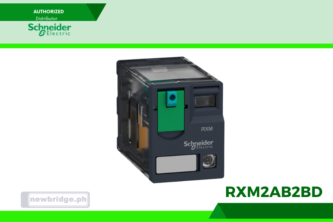 RXM2AB2BD- Harmony, Miniature plug-in relay, 12 A, 2 CO, with LED, with lockable test button, 24 V DC