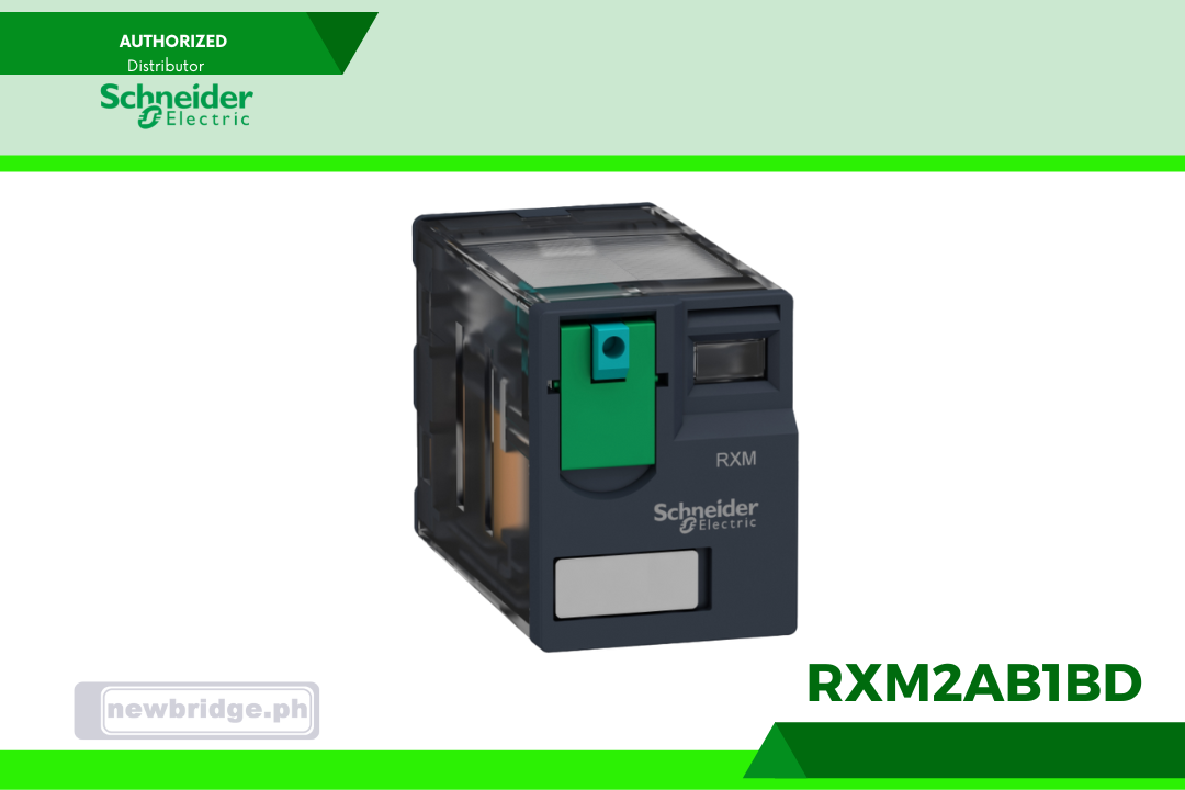 RXM2AB1BD- Harmony, Miniature plug-in relay, 12 A, 2 CO, with lockable test button, 24 V DC