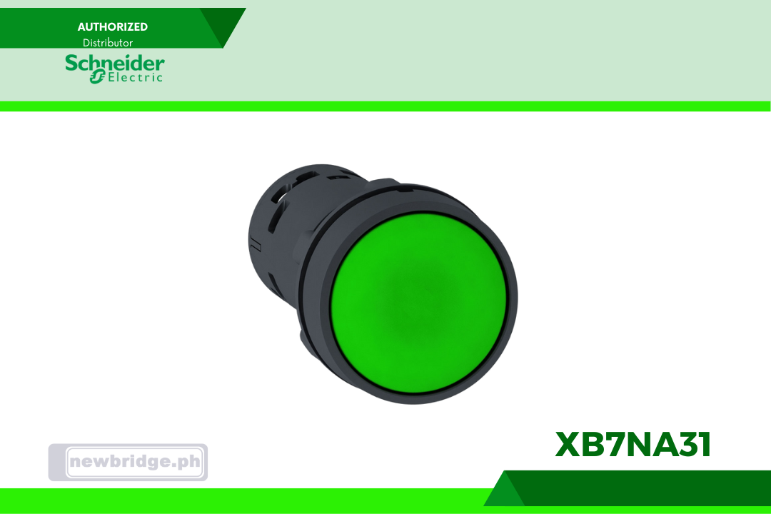 XB7NA31 Harmony , Monolithic push button, plastic, green, Ø22, spring return, unmarked, 1 NO