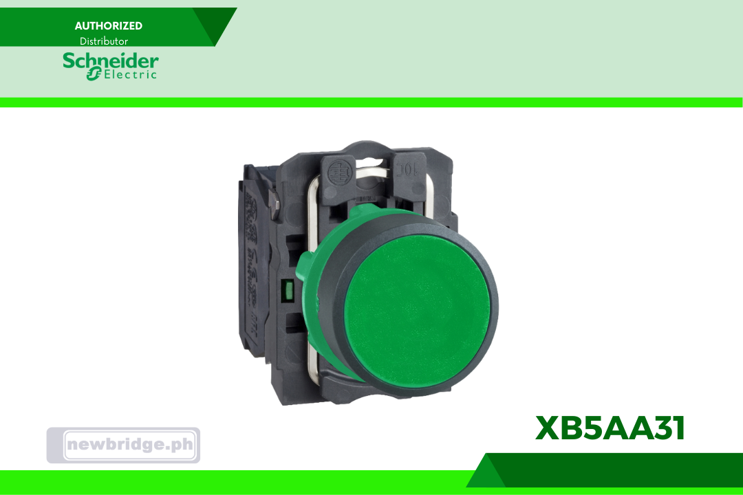 XB5AA31- Harmony, Push button, plastic, flush, green, Ø22, spring return, unmarked, 1 NO