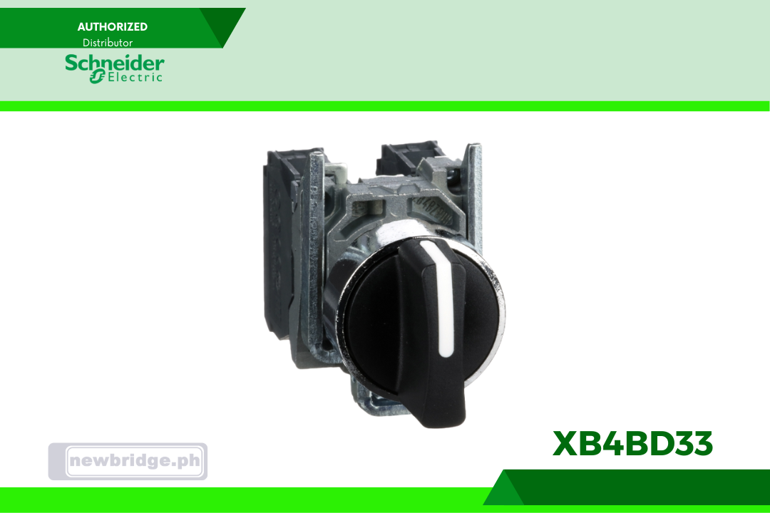 XB4BD33- Harmony, Selector switch, metal, black, Ø22, 3 positions, stay put, 2 NO