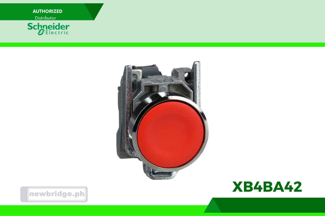 XB4BA42- Harmony, Push button, metal, flush, red, Ø22, spring return, unmarked, 1NC