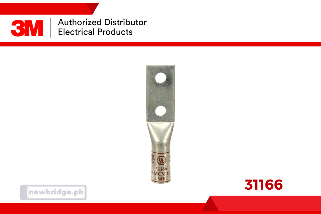 31166, 3M™ Scotchlok™ Copper Two Hole Long Barrel Lug, up to 35 kV, 500 kcmil, Brown